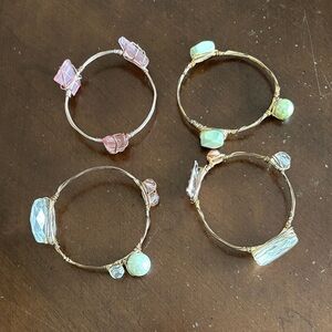 Elegant Gold and Pink Wire-Wrapped Bracelets